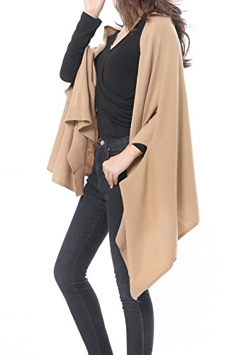 BRUCERIVER Mujer Poncho de punto largo versátil de mezcla de lana M/L (Camel)