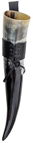 Hornerey T05H - Cuerno vikingo (0,5 L, con soporte para cinturón, piel auténtica, cuerno medieval, methorn, LARP, cuerno, 500 mililitros, 1 unidad), color blanco