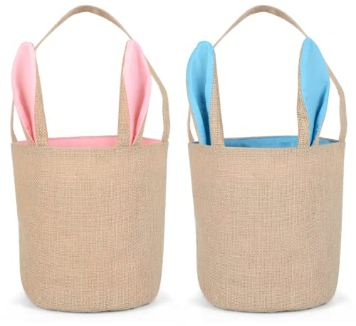 2 Pcs Osterhasen Taschen，Osterkorb mit Ohren,Osterhasen Korb Taschen，Gut für Ostereiersuche für Kinder Ostergeschenk（Rosa，Blau）