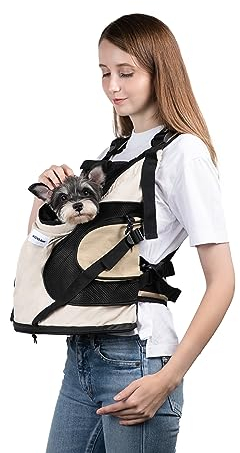 HiDREAM Hundetragetasche für kleine Hunde, Hunderucksack mit 2 Taschen für Reisen, Bequeme Hundetrage, geeignet für Hunde unter 6,8 kg, maschinenwaschbar (Beige)