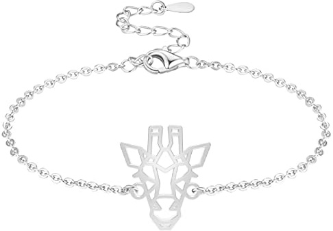 Fauna Bracelet Animal Girafe Couleur Or ou Argent avec Chaîne ou Cordon Noir pour Femme, Homme ou Enfant, Résistant et Ajustable Fabriqué en France