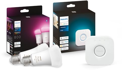 Philips Hue White and Col. Amb. E27 2-er Pack 800lm inkl. Hue Bridge,Weiß