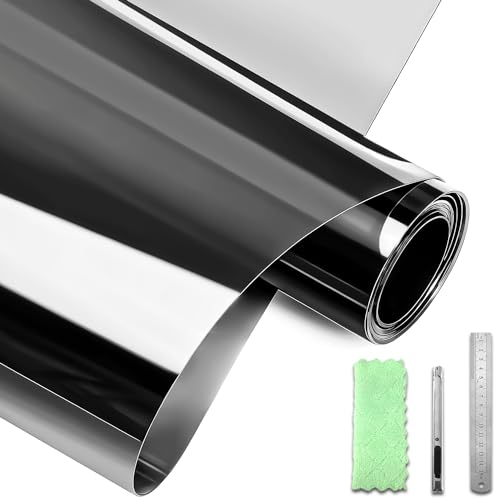 DARUITE Pellicola Specchio Oscurante per Finestre, Pellicola per Vetri Finestre, Anti-UV Effetto Specchio Controllo del Calore Pellicola Finestra Privacy Adatta per Casa（Nero-argento，30x200cm）