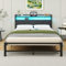 HOMERECOMMEND King Bed Frames with Upholstered Storage Shelf and LED Lights,Upholstered Bed Frame Double Size,Mattress Foundation/Strong Steel Slat Support/Under Bed Storage/Easy Assembly