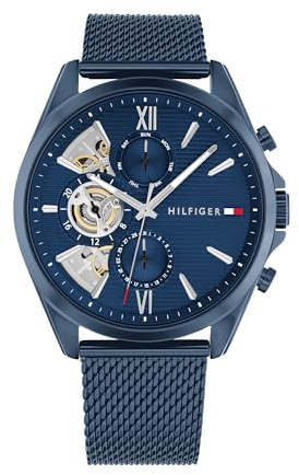 Tommy Hilfiger Montre Analogique Multifunction à Quartz pour Homme avec Bracelet milanais en Acier Inoxydable et en Piel