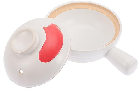 Amosfun Casseruola di Zuppa di Argilla Fornello per Stufato Pentola a Vapore in Ceramica Casseruola con Coperchio Pentola di Terracotta per Cucinare Pentole di Terracotta Cucinando Bianca