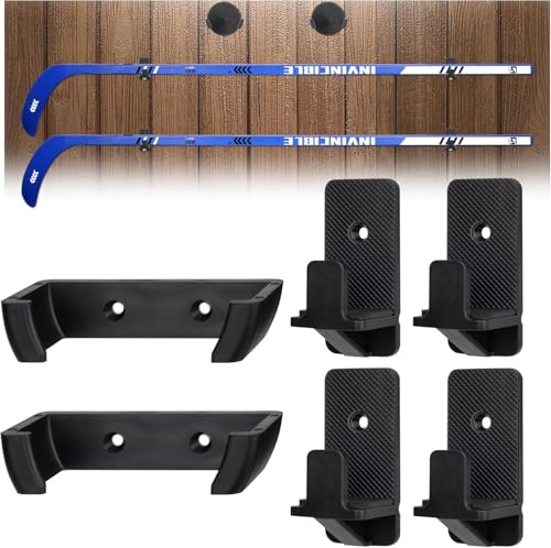 BOOSTEADY 6Pcs Hockey Stick Wall Mount Set,Hockey Stick and Puck Display Holder w/Protective Soft Liner,Ice Hockey Stick Wall Mount for Decor & Storage, Display Game Winning Hockey Stick and Puck