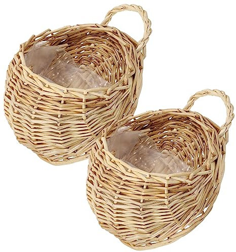 Set di 2 cestini da appendere alla parete in rattan, con vaso per piante da appendere, cestini per cipolle e vaso da fiori intrecciato, per riporre oggetti da parete, colore beige
