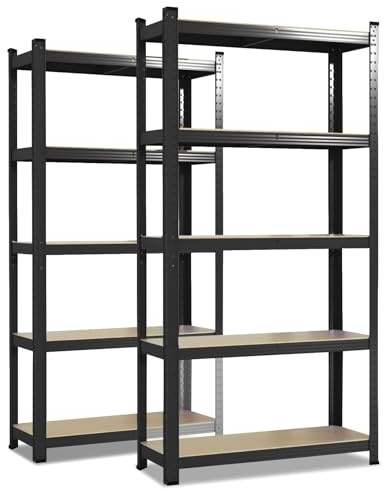 etm Schwerlastregal 2-er Pack 200 x 100 x 50 cm schwarz | Steckregal, Lagerregal, Standregal, Stecksystem ohne Werkzeug montierbar (Lakota, schwarz)