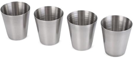 JUNNASALIKER 4 bicchieri da grappa in acciaio inox da 30 ml, per campeggio, vacanze e raduni, custodia in pelle PU