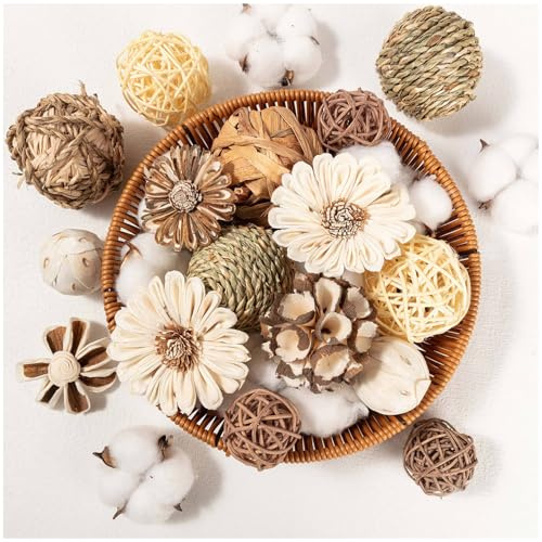 LGFMGWH 17Pcs Vintage Decorative Balls for Potpourri Bowl Filler, Bowl Filler for Table Centerpiece Home Decor, Woven Rattan Wicker Balls, Rattan Wicker Orbs Fillers for Vase Jar Dough Bowl