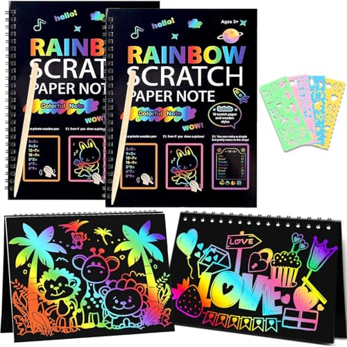 Rainbow Scratch Art 2 Pack, Scratch Art for Kids, Scratch Art Party Bag Fillers, Rainbow Magic Handmade Toys Games Paper, DIY Set 3-12 Years Old Girls and Boys Kids Birthday Party Games