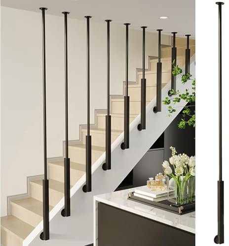 Rivorne Garde-Corps en Fer À Montage Latéral, Poteaux Balustre D'escalier, Rampes en Métal sur Mesure, pour Terrasse, Balcon, Escalier, Balustrade-Facile À Assembler(Black,H-50cm(1.6ft))