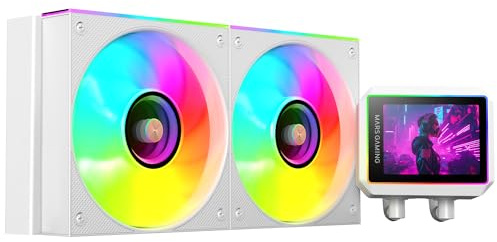 Mars Gaming ML-VISIONII240 Refroidissement Liquide AIO 500W TDP, Écran IPS 2,8 360º, Pompe 4e Gén Opti-Chamber avec Base en Cuivre et Microcanaux, 2x Ventilateurs 120mm ARGB Infinity Mirror, Blanc