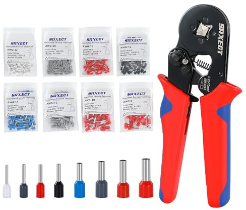 SRXECT Ferrule Crimping Tool Kit,Ferrule Crimper AWG(22-8), 8 Sizes Wire Ferrule Kit AWG(22 20 18 16 14 12 10 8) Gauge Insulated Ferrule Connectors