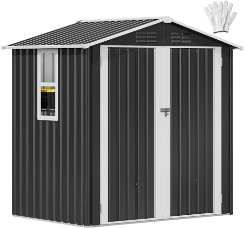 YITAHOME 6x4FT Large Tool Storage Shed with Window, Lockable Doors, and Sloped Roof, Oversized Steel Outdoor Storage Shed for Garden, Patio, Garage, Backyard, Lawn - Gray White