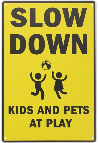 TOVINANNA Cartello Indicazione di Rallentamento di Avvertimento per Strada in Ferro Giallo Facile da Leggere e Promuove la Sicurezza in Aree Gioco Bambini