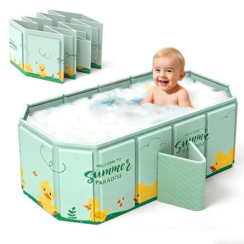 Bañera plegable para Niños, Bañera Integrada con Tapón de Drenaje - Bañera Portátil para Niños 78 X 45 X 30 CM (azul)