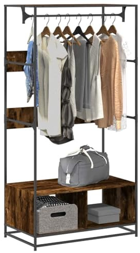 LoogCape Klädställ, rökt ek 90 x 50 x 180 cm, trämaterial med metallram, stabil stågarderob, höjdjusterbar klädstång, fristående herrtjänare för sovrum hall kontor