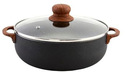 IMUSA USA Black 4.4Qt Stone Caldero with Woodlook Handles and Knob, 4.4 Quart