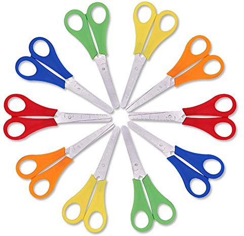 umorismo 10 Pcs Kids Scissors Blunt Tip Left-Handed Children Safety Scissors Preschool Training Scissor with cm Scale for Toddler Art Craft,Students Office