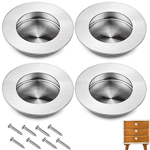 4 Pièces Poignées de Tiroir Encastrées, Poignée de Porte Coulissante Plate, Rond Encastré 40 mm Tirette à Doigt Encastrée avec 8 Vis pour Tiroirs, Armoires à Chaussures, Penderies, Placard