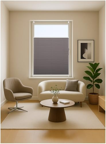 ondeco Plissee ohne Bohren mit Klemmträger viele Farben, Sonnenschutz für Fenster innen, Lichtschutz und Blickdicht, Plissee klemmfix Faltrollo Sichtschutz für Tür Hellgrau 100x130 cm