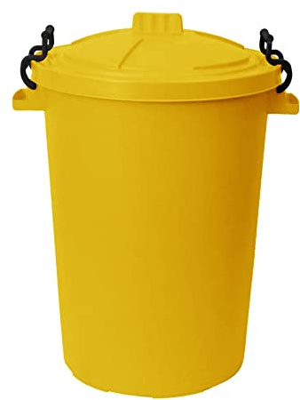 M1SS Yellow 50L Litre Large Heavy-Duty Weather Resistant and Food Grade Plastic Dustbin Trash Can Garbage Bin With 2 Clip Locking Lid for Indoor Outdoor Storage Container of Animal Feed