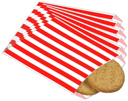 100 Stück Naschitüten Candy Bar Rot Papiertüten Klein Kraft Butterbrottüten Bunt 13x18cm Mini Geschenktüten Papiertüten Bunte Tüten Candybar brotpapiertüten für Halloween,Weihnachten,Hochzeiten
