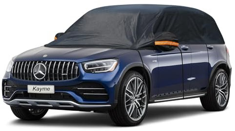 Kayme Half Car Cover Waterproof, Car Top Cover Anti UV Windproof In Winter, Side/Rear Window Frost Protection Water Resistant Cover, Car Windscreen Covers Universal Fits SUV/Easte Length Up to 460cm.