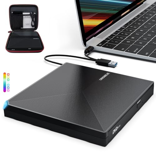 ORIGBELIE External CD DVD +/-RW Drive USB 3.0 USB C Portable CD/DVD Player Burner Reader Writer Optical CD ROM Disk Drive for Laptop Desktop PC Mac MacBook Pro/Air Windows Linux OS with Carrying Case