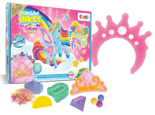 INKEE Scatola Regalo Con Pompe E Sali Da Bagno Galupy Unicorn, Include 7 Accessori Da Bagno Tra Di Loro 4 Pompe Da Bagno Di Forme E Aromi Diversi
