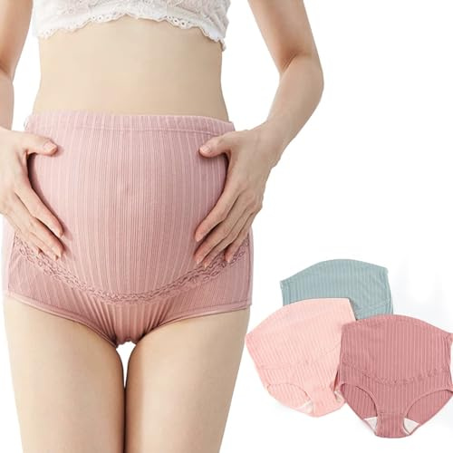 Oaygat 3 Pcs Women's Maternity Knickers High Waist Cotton Pregnancy Underwear Ladies Maternity Panties Adjustable Maternity Knickers Elastic Underwear Full Briefs for Women Female