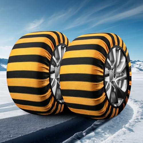 Calze da Neve Omologate Italia EN 16662-1,Catene da neve tessili omologate e ad alta sicurezza - Kit di 2 catene per auto + guanti (Nero Giallastro, M)