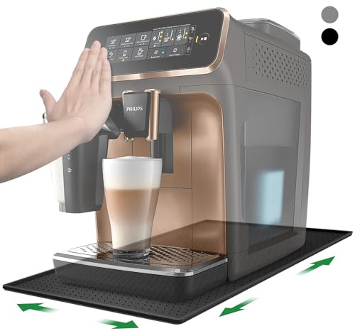 Inwee Unterlage für Kaffeemaschine, Silikonmatte mit Rand, 48x30cm Anti-Rutsch Silikonmatte für Kaffeevollautomat, kompatibel mit Siemens EQ6, De Longhi Magnifica und Philips LatteGo usw. (Schwarz)
