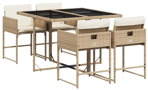 vidaXL Ensemble à Manger de Jardin avec Coussins 7 pcs, Table et Chaises à Dossier Rabattable, Meubles d'Extérieur Patio Terrasse, Beige Résine Tressée