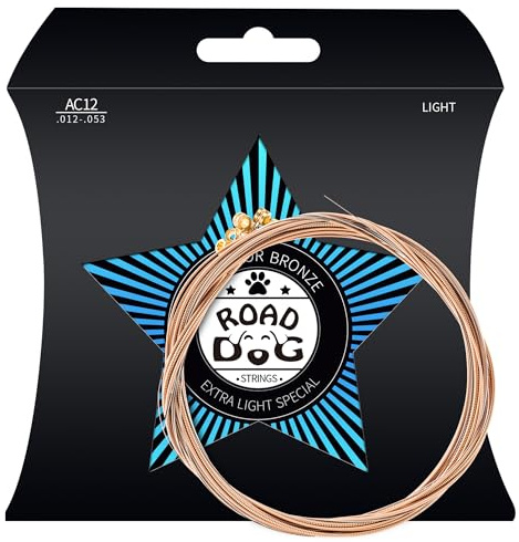 Road Dog Acoustic Guitar Strings 1 Pack, PVD Ion Coated Nickel Steel Alloy, Smooth Play, Long Lasting Bright Tone, 12-53 Light