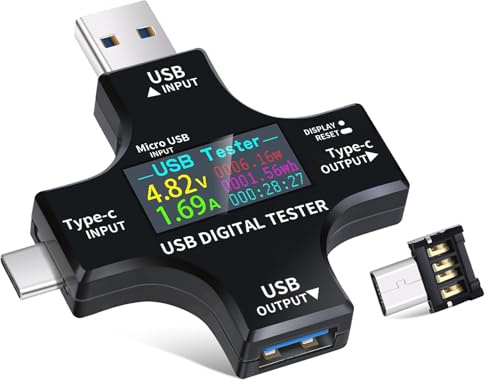 usb vankarr multifunktionell digital multimeter med display, USB C-testare strömmätare för spänning voltmeter, ström, kapacitet, för PD3.0/QC3.0, 3,6 V-36 V, 0–8 A