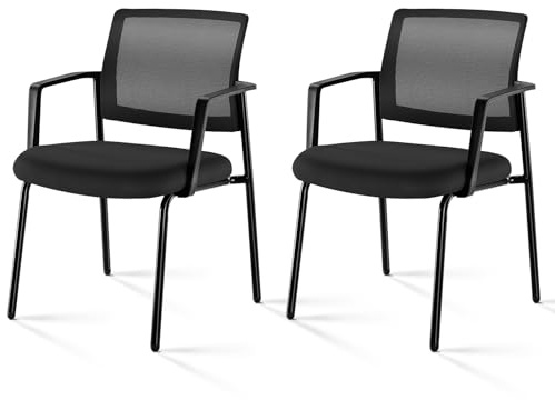 Yapamar Mesh Back Stacking Chairs with Arms - Upholstered Fabric Seat & Sturdy Metal Frame, Heavy Duty Stackable Chairs for Conference Room, Events, Banquet,2 Pack (Black)