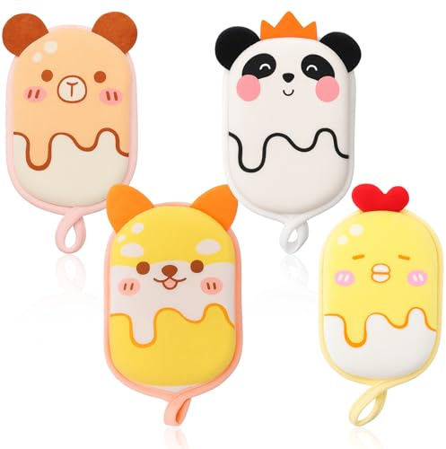 Paquete de 4 esponjas de baño para niños y bebés, esponja de lufa de baño, suave y absorbente, exfoliante corporal para ducha, lindas esponjas de malla de dibujos animados para ducha, lavado