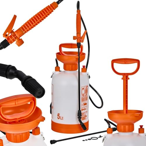 Spruzzatore a Pressione 5L con Lancia 45–80 cm - Ugello Regolabile, Tracolla Inclusa - Spruzzatore Manuale per Giardino, Piante, Fertilizzanti e Prodotti Fitosanitari