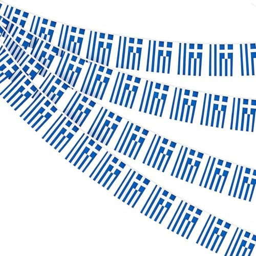AhfuLife Grekland vimpelkedja med 30 små stycken grekiska flaggor, 4 stycken dubbelsidigt rektangel tyg, Grekland, vimpel flagga för VM 2026, euro, fotbollsspel restaurang bar, staket, dekoration