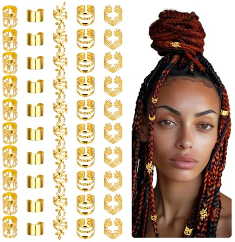 SULIKJHUI 50 stycken Dreadlocks smycken, silverfärgade hårringar av järnlegering, 5 modeller vardera 10 stycken för flätor och dreadlocks
