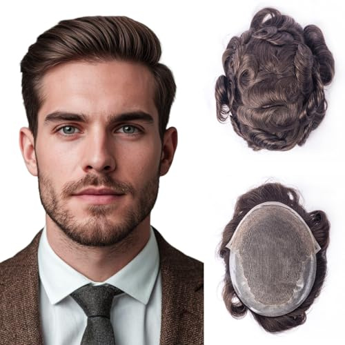 Men's 8×10Inch Lace Top,Thin‑Skin Perimeter,Indian Remy Human Hair Replacement System (#2 Q6)