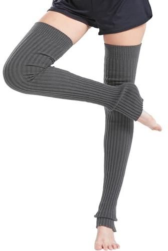 Nanxson Damen Stulpen Lange Gestrickt Beinwärmer Winter Beinstulpen Strumpf für Ballett Fitness Yoga (L, dunkel grau)