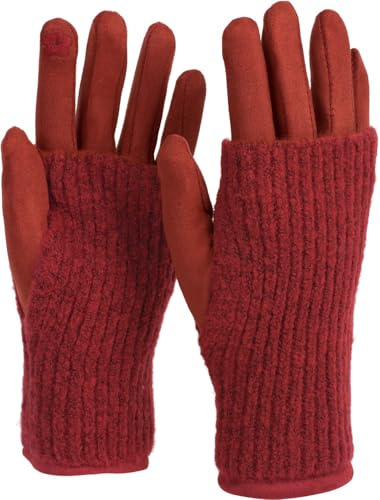 styleBREAKER Damen 3-in-1 Touchscreen Stoff Handschuhe Stulpe, Rost