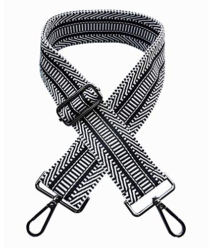 Kiwochy Taschengurt Schulterriemen mit Streifen Muster 2 Breiter Schultergurt längenverstellbarer 28.3-51.2 Karabiner Farbe Schwarz Leinwand Schultergurt für Taschen Handtaschen Unisex