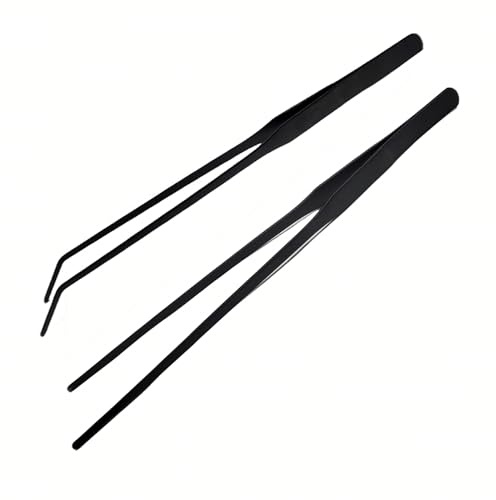 MRTIOO 2Pcs 10.5 Reptile Stainless Steel Long Tweezers Feeding Tongs, Lizards Snake Gecko and Tarantula Supplies, Terrariums Aquarium Fish Tank Tools - 10.5 Black 2Pcs