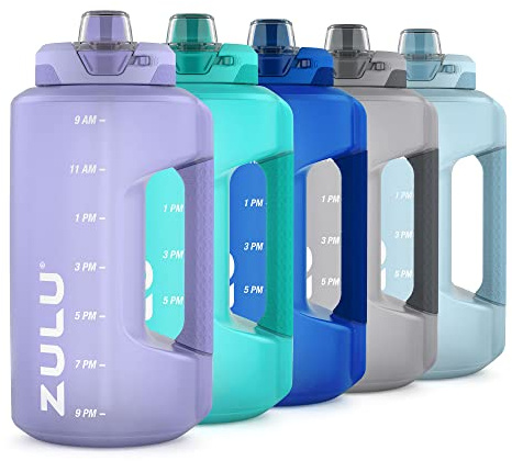 ZULU Goals 64oz Large Half Gallon Jug Water Bottle with Motivational Time Marker, Covered Straw Spout and Carrying Handle, Perfect for Gym, Home, and Sports, Tropical Violet