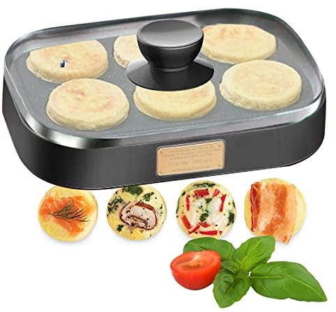 Máquina para Bocados de Desayuno, Sartén para Huevos, Sartén Antiadherente para Panqueques, Sartén Tortitas, para el Desayuno para Huevos Fritos Caseros, Pastel de Carne, Tocino, 900W,Negro